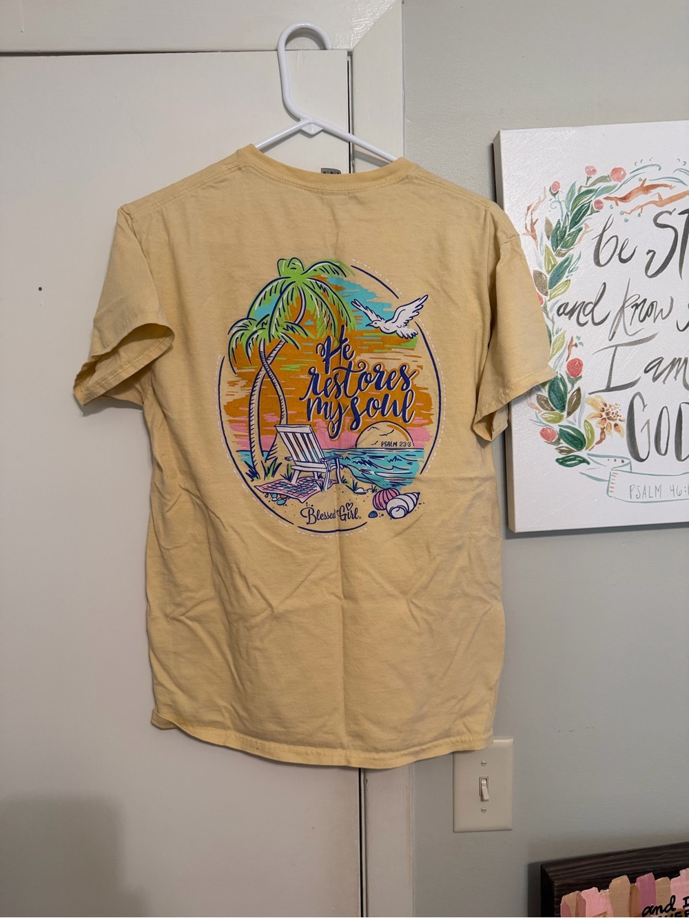 Beach Graphic Tee - Yellow with Sunset Print Blessed Girl